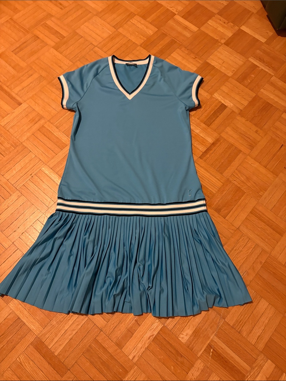 Golfino Women’s Light Blue V-Neck Pleated Dress